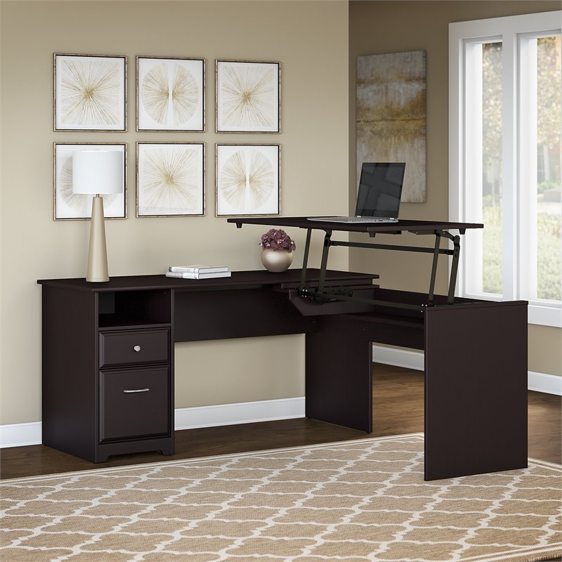 Scranton & Co Furniture Cabot 60W 3 Position L Shape Sit Stand Desk in Espresso