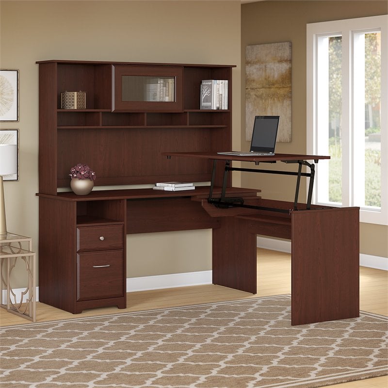 Scranton & Co Furniture Cabot 60W 3 Position L Shaped Sit Stand Desk w/ Hutch