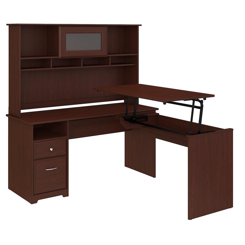 Scranton & Co Furniture Cabot 60W 3 Position L Shaped Sit Stand Desk w/ Hutch