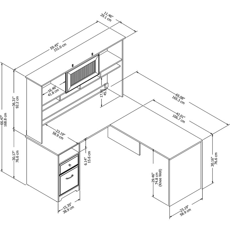Cabot 60W L Shaped Computer Desk with Hutch in Espresso Oak - Engineered Wood