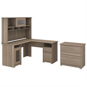 scranton & co furniture cabot l shaped desk w/ hutch & file cabinet in ash gray