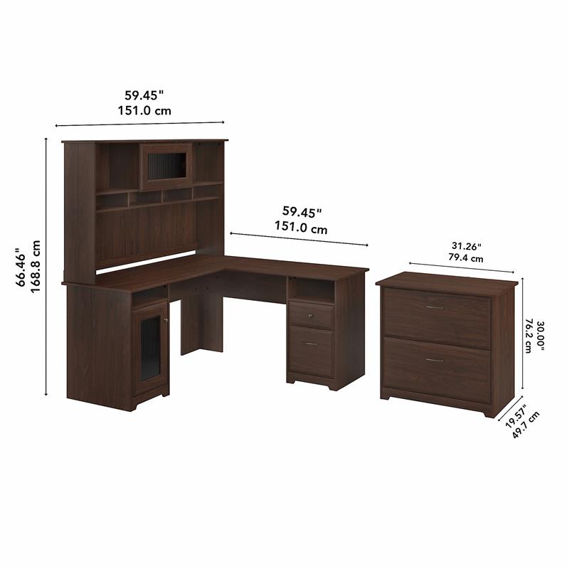 Scranton & Co Furniture Cabot L Desk with Hutch & File Cabinet in Modern Walnut