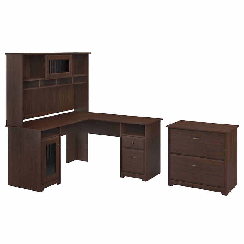 Scranton & Co Furniture Cabot L Desk with Hutch & File Cabinet in Modern Walnut