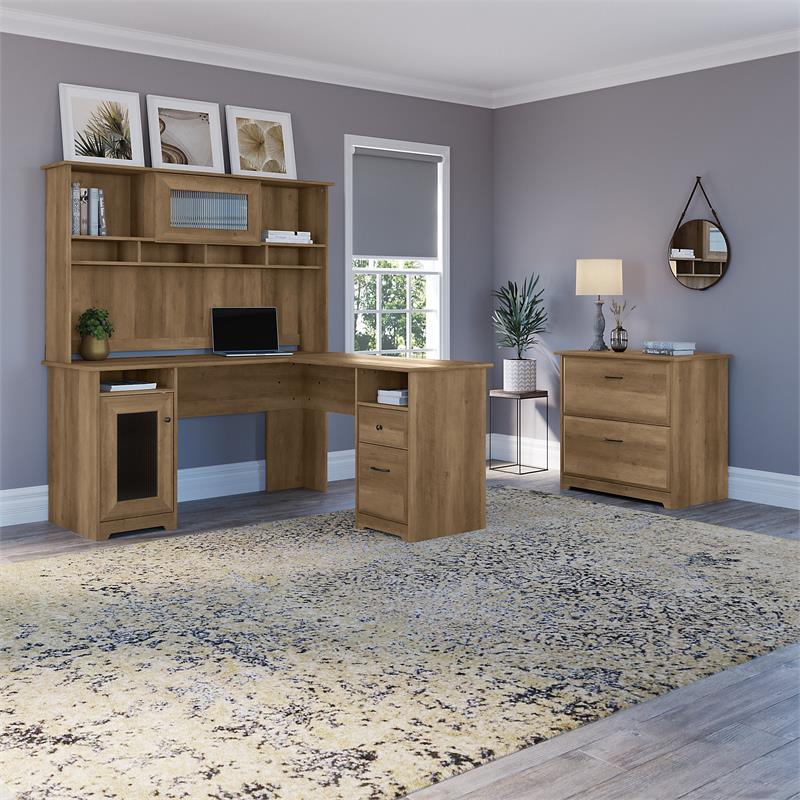 Scranton & Co Furniture Cabot L Desk with Hutch & File Cabinet in Reclaimed Pine