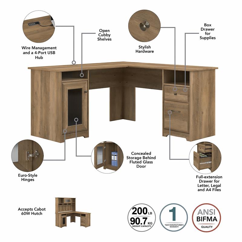 Scranton & Co Furniture Cabot L Desk with Hutch & File Cabinet in Reclaimed Pine