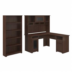 Scranton & Co Furniture Cabot L Shaped Desk w/ Hutch & Bookcase in Modern Walnut
