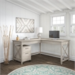 Scranton & Co Furniture Key West 60W L Shaped Desk with Drawers in Washed Gray