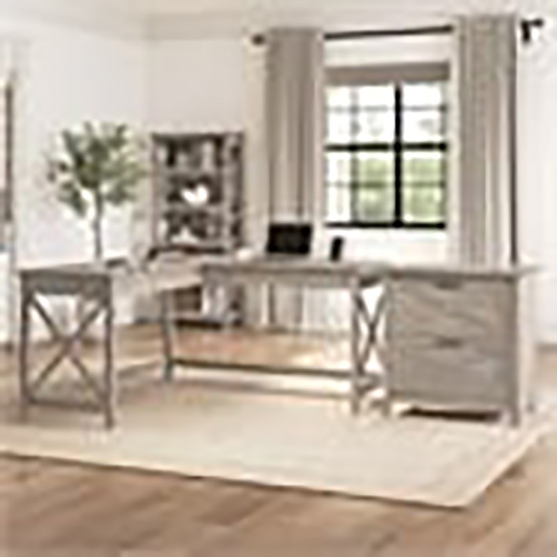 Scranton & Co L-Shaped Engineered Wood Desk with File Cabinet in Washed Gray