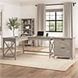 Scranton & Co L-Shaped Engineered Wood Desk with File Cabinet in Washed Gray