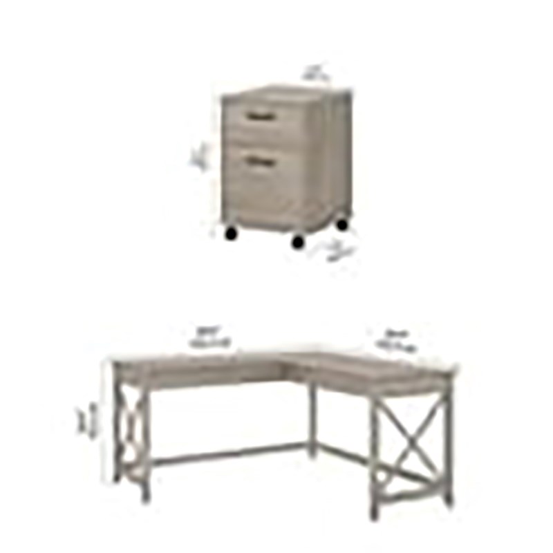 Scranton & Co L-Shaped Engineered Wood Desk with File Cabinet in Washed Gray