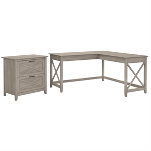 scranton & co furniture key west 60w l shaped desk w/ cabinet in washed gray