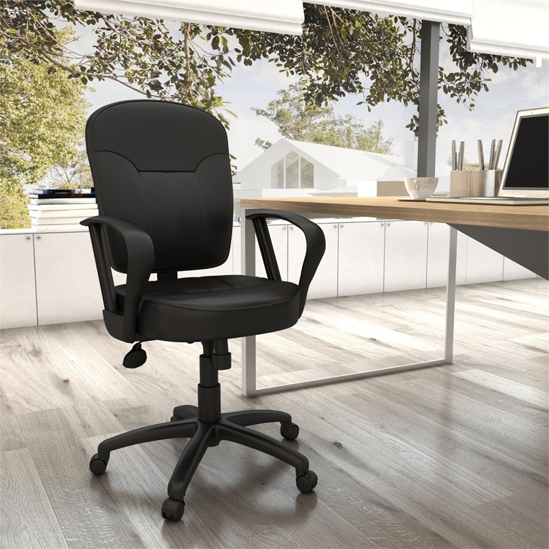 Scranton & Co Contemporary Leather Task Chair with Loop Arms in Black