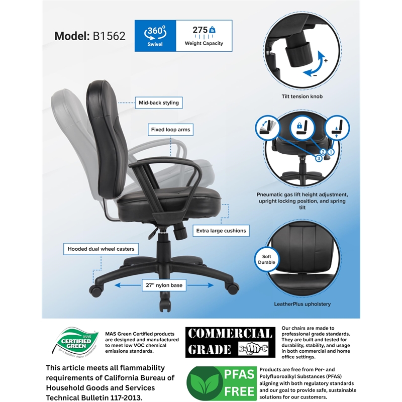 Scranton & Co Contemporary Leather Task Chair with Loop Arms in Black