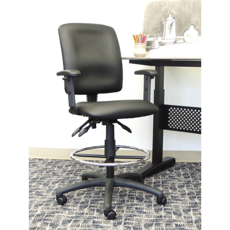 Scranton & Co Multi Function Leather Drafting Stool with Adjustable Arms