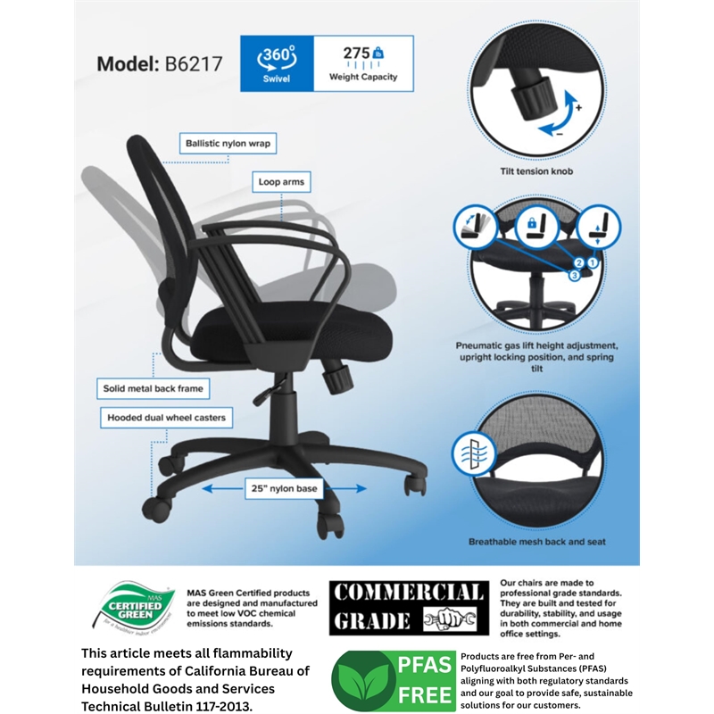 Scranton & Co Mesh Back Task Office Chair with Loop Arms