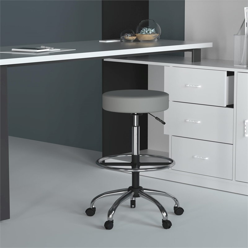 Scranton & Co Faux Leather Adjustable Medical Drafting Stool in Gray
