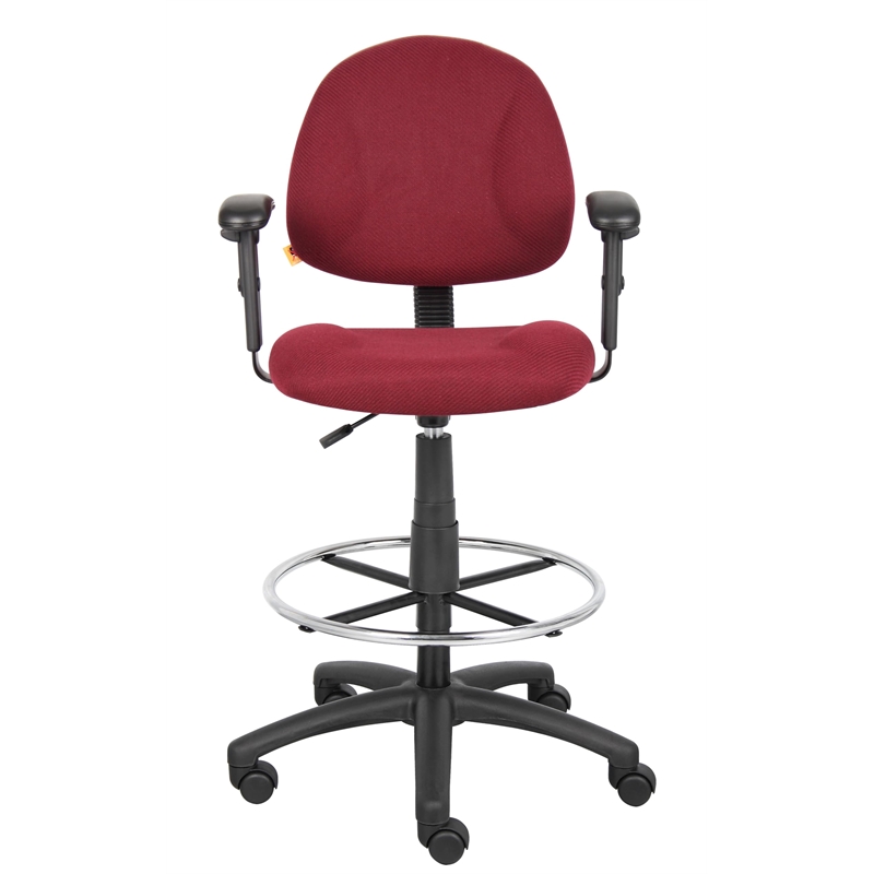 Scranton & Co Contoured Comfort Fabric Drafting Stool with Arms in Burgundy