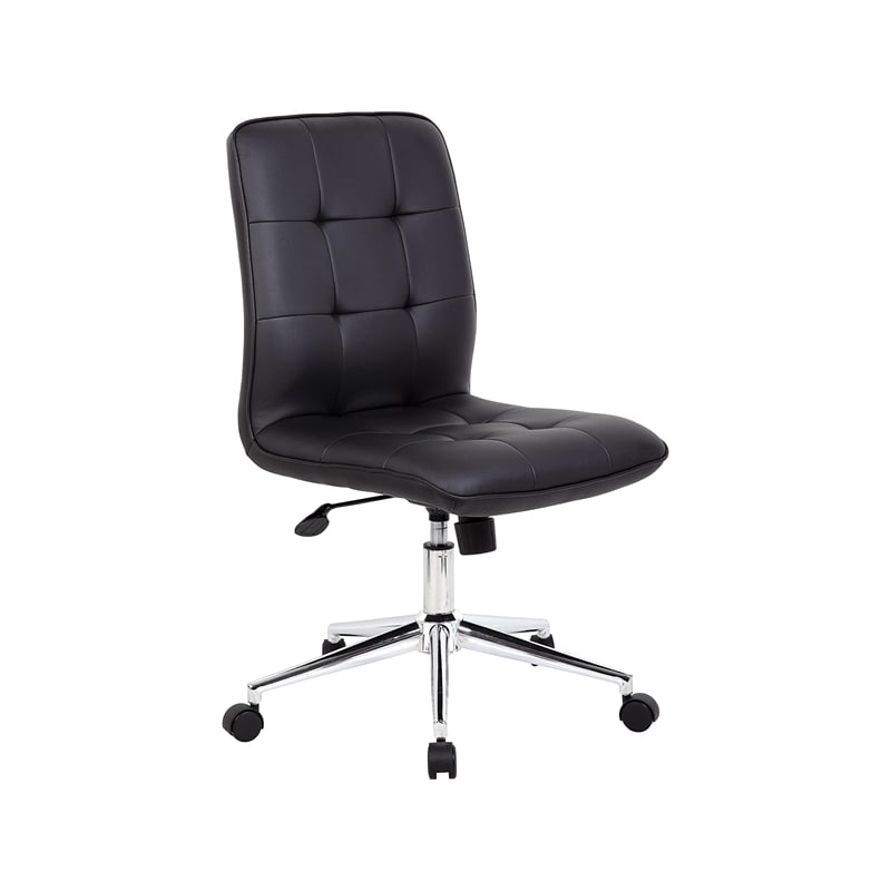 Scranton & Co Faux Leather Tufted Ergonomic Office Swivel Chair in Black