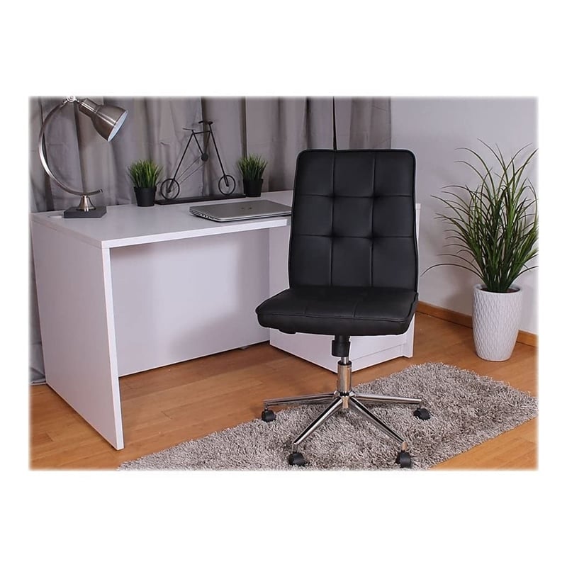 Scranton & Co Faux Leather Tufted Ergonomic Office Swivel Chair in Black