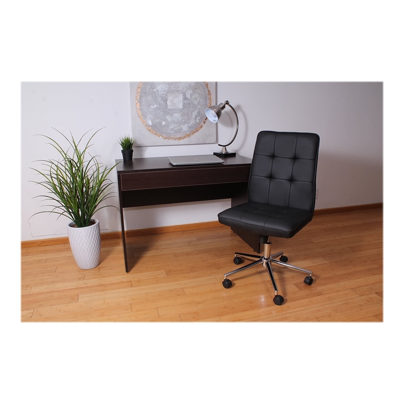 Scranton & Co Faux Leather Tufted Ergonomic Office Swivel Chair in Black