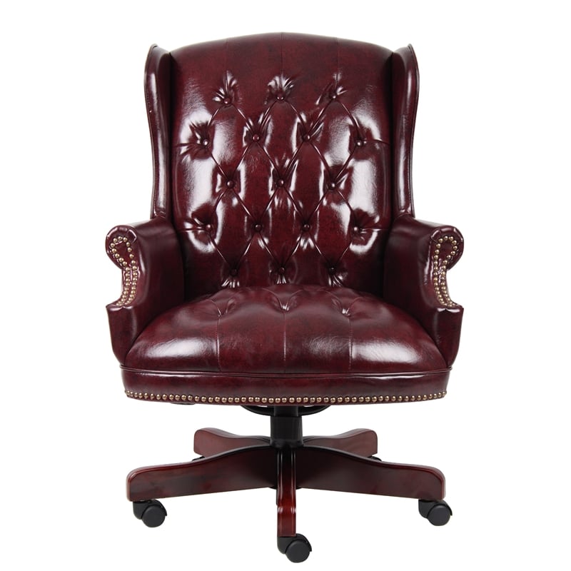Scranton & Co Traditional Faux Leather High Back Tufted Executive Chair in Red