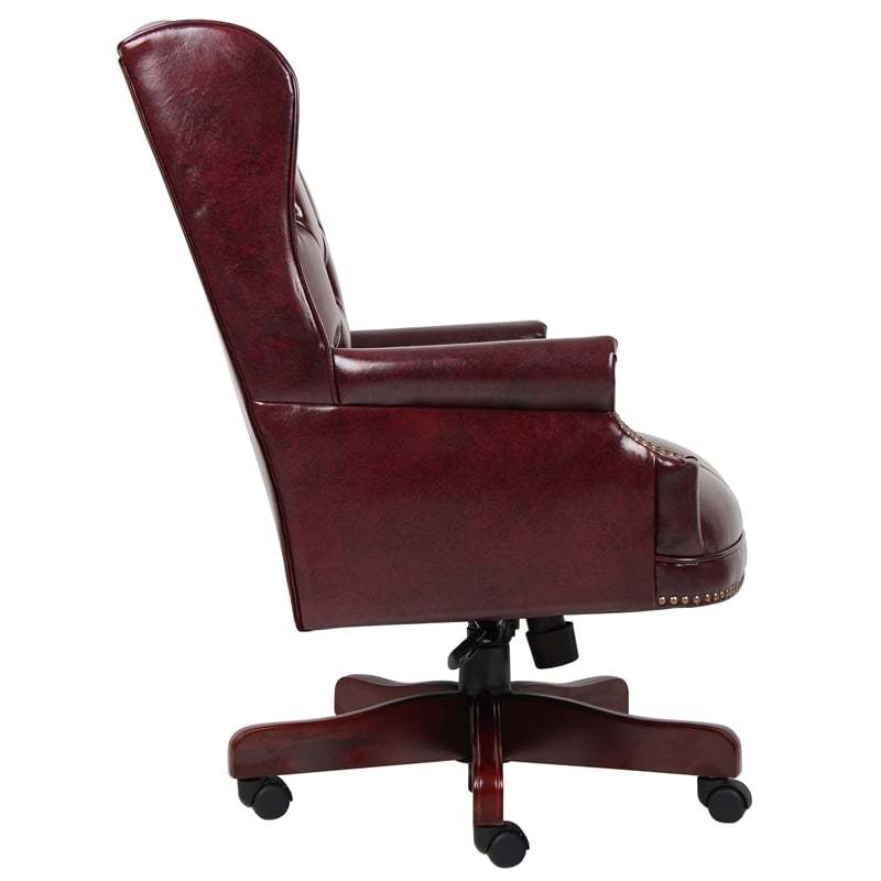 Scranton & Co Traditional Faux Leather High Back Tufted Executive Chair in Red