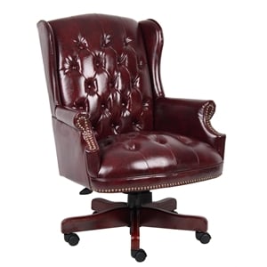 Scranton & Co Traditional Faux Leather High Back Tufted Executive Chair in Red