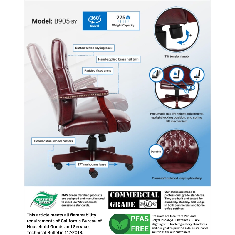 Scranton & Co Traditional Faux Leather High-Back Tufted Executive Chair in Red