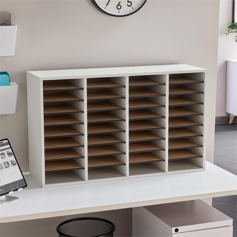 Scranton & Co Grey 36 Compartment Wood Adjustable File Organizer