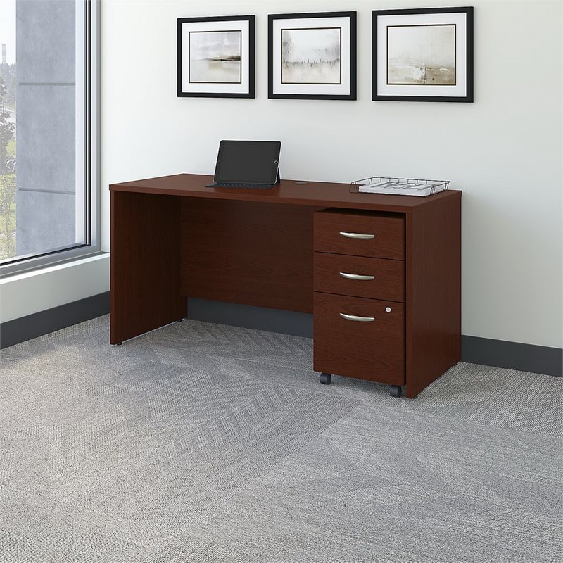 Scranton & Co Furniture 60W x 24D Office Desk with Drawers in Mahogany