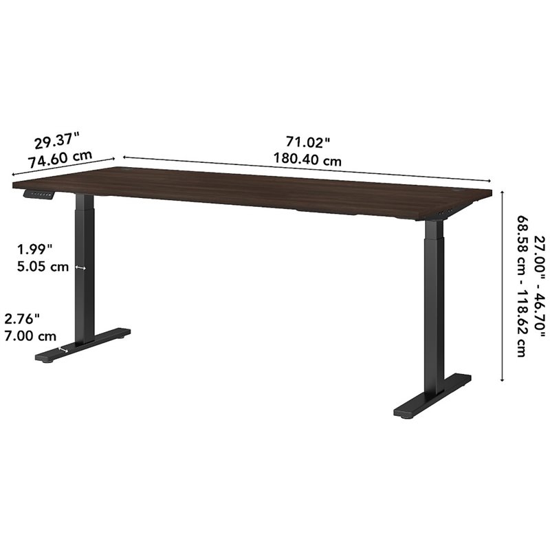 Scranton & Co Furniture 72W x 30D Height Adjustable Desk in Black Walnut