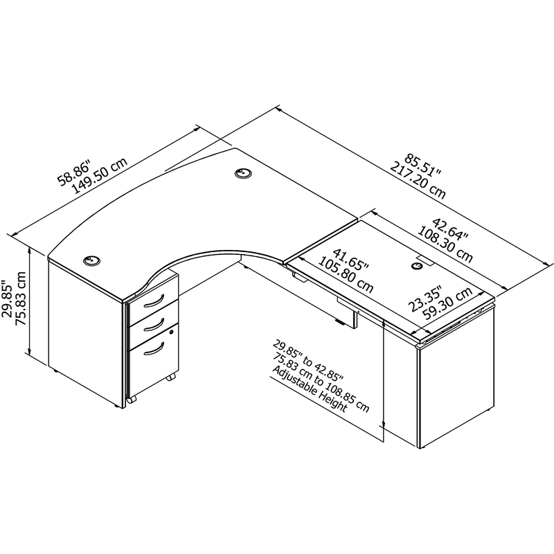 Scranton & Co Furniture 60W Right Sit to Stand L Shape Desk Office Set in Cherry