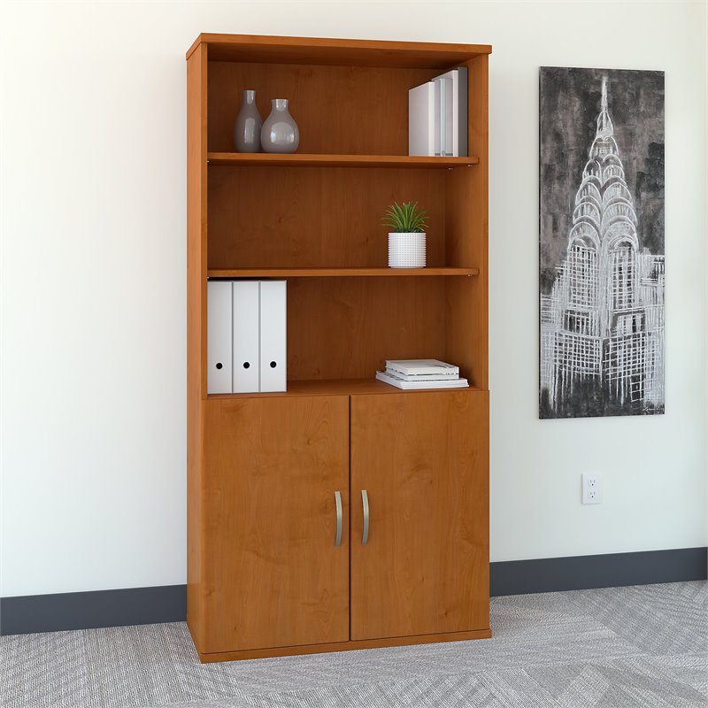 Scranton & Co Furniture 36W 5 Shelf Bookcase with Doors in Natural Cherry