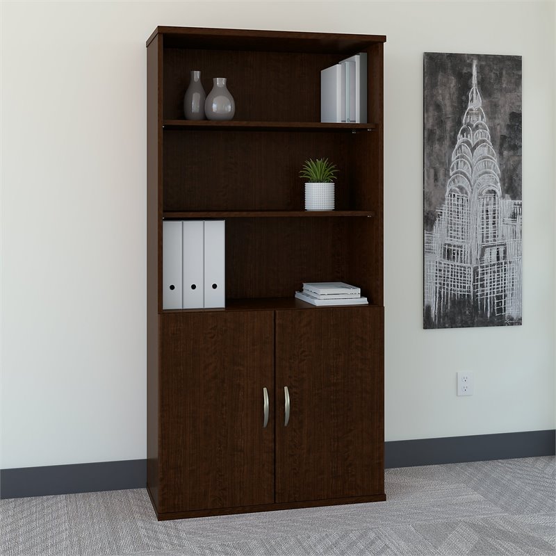 Scranton & Co Furniture 36W 5 Shelf Bookcase with Doors in Cherry