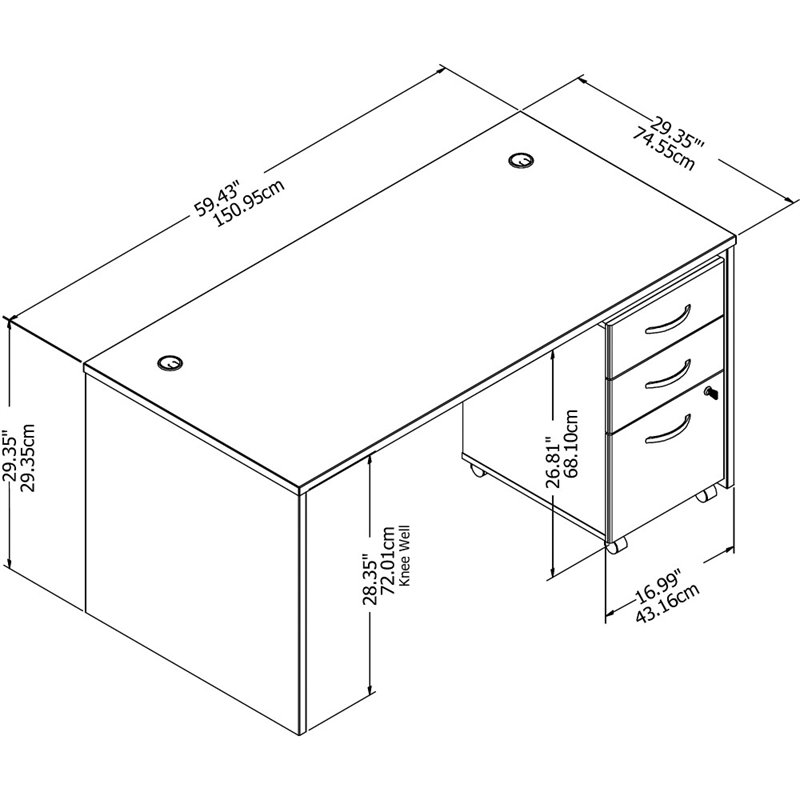 Scranton & Co Furniture 60W Office Desk with File Cabinet in White