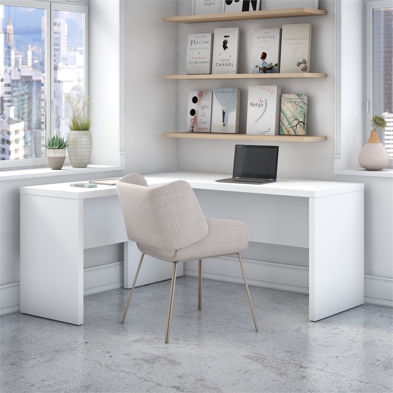 Scranton & Co L-Shaped Contemporary Engineered Wood Desk in Pure White