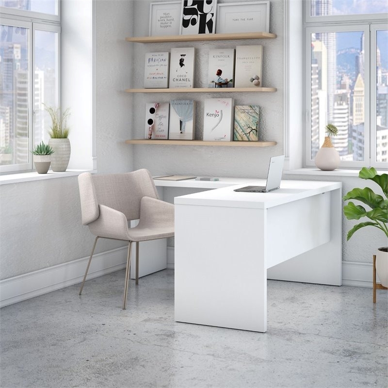 Scranton & Co L-Shaped Contemporary Engineered Wood Desk in Pure White