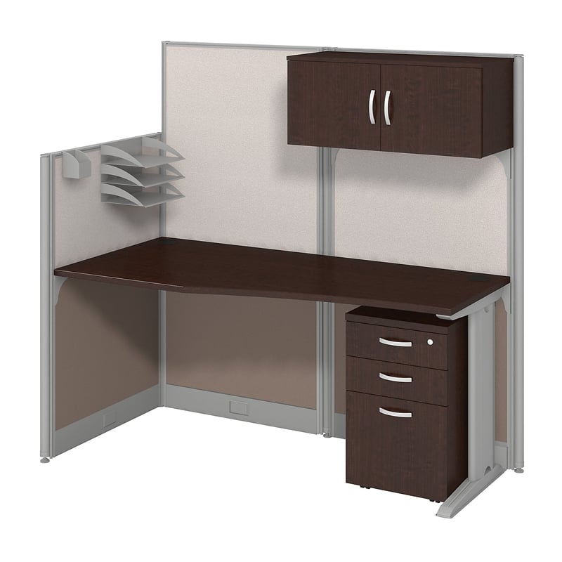 Scranton & Co Furniture 65W x 33D Cubicle Workstation with Storage in Cherry