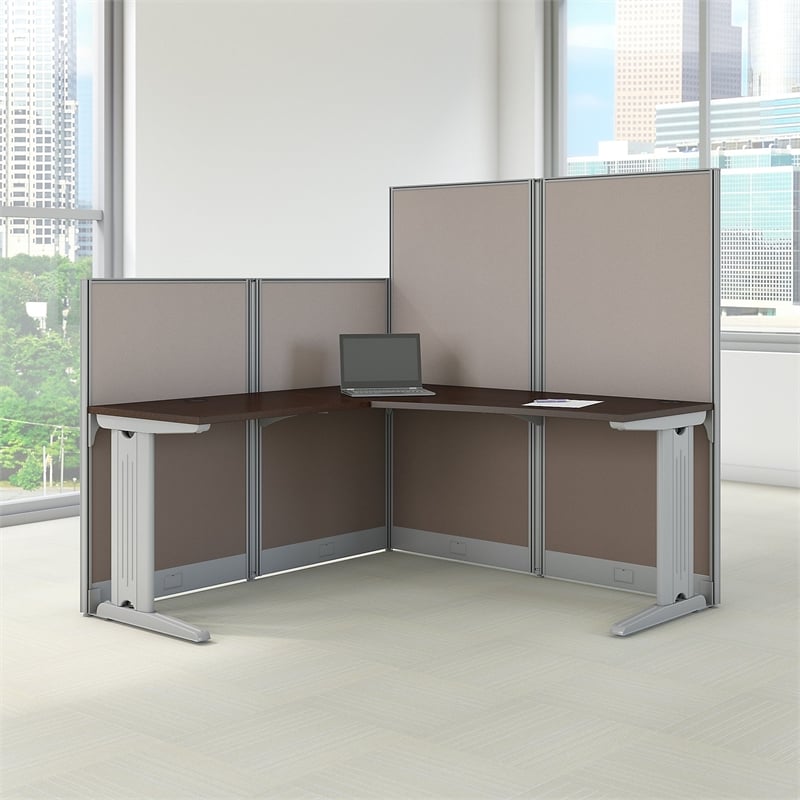 Scranton & Co Furniture 65W L Shaped Cubicle Workstation in Cherry