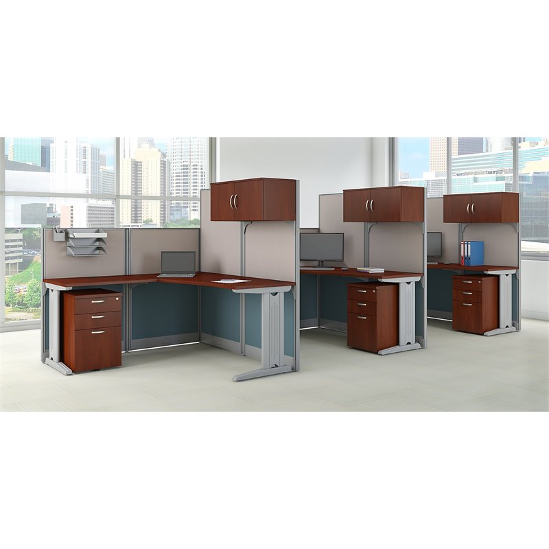 Scranton & Co Furniture 3 Person L Shaped Cubicle in Cherry