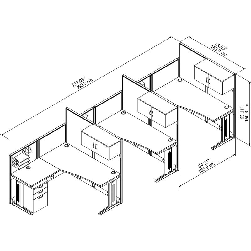 Scranton & Co Furniture 3 Person L Shaped Cubicle in Cherry