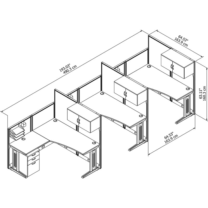Scranton & Co Furniture 3 Person L Shaped Cubicle in Cherry