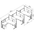 Scranton & Co Furniture 3 Person L Shaped Cubicle in Cherry