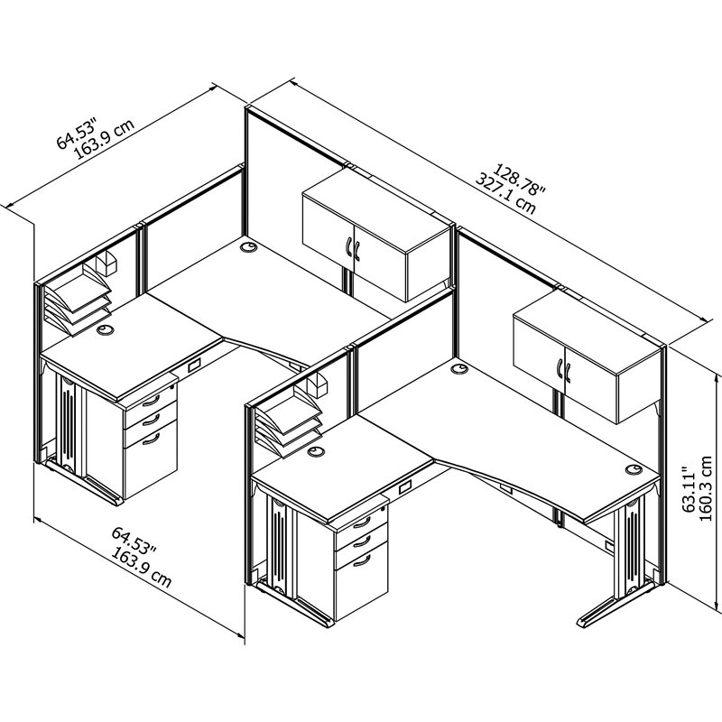 Scranton & Co Furniture 2 Person L Shaped Cubicle in Cherry