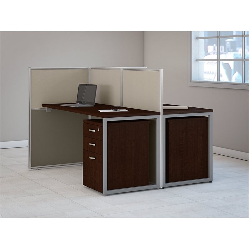 Scranton & Co Furniture 60W Two Person Straight Desk Office Suite in Cherry