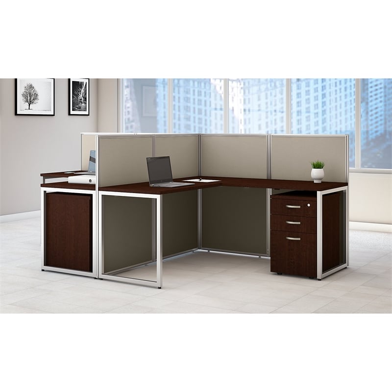 Scranton & Co Furniture L Shaped Computer Desk for 2 in Cherry