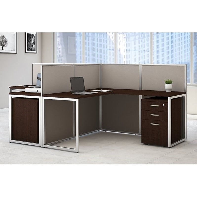 Scranton & Co Furniture L Shaped Computer Desk for 2 in Cherry