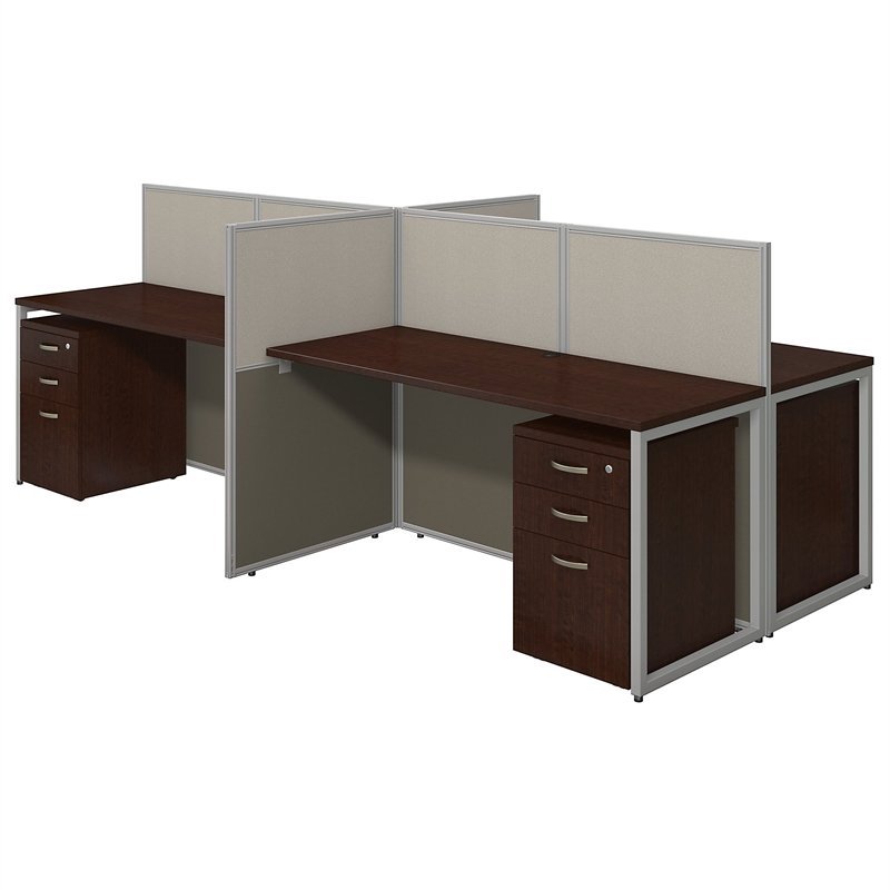 Scranton & Co Furniture 4 Person Straight Desk Open Office w/ Cabinets in Cherry