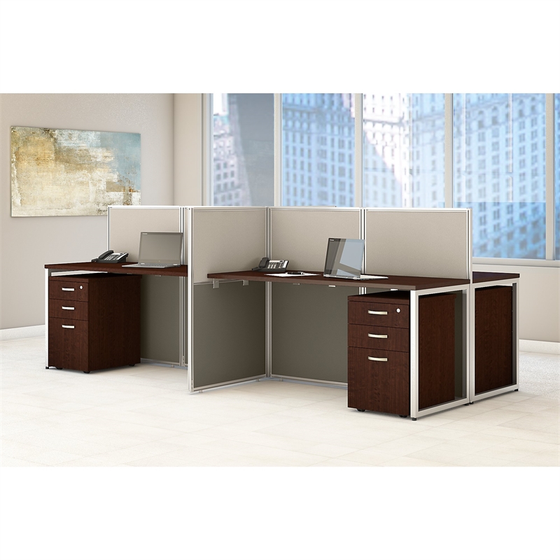 Scranton & Co Furniture 4 Person Straight Desk Open Office w/ Cabinets in Cherry