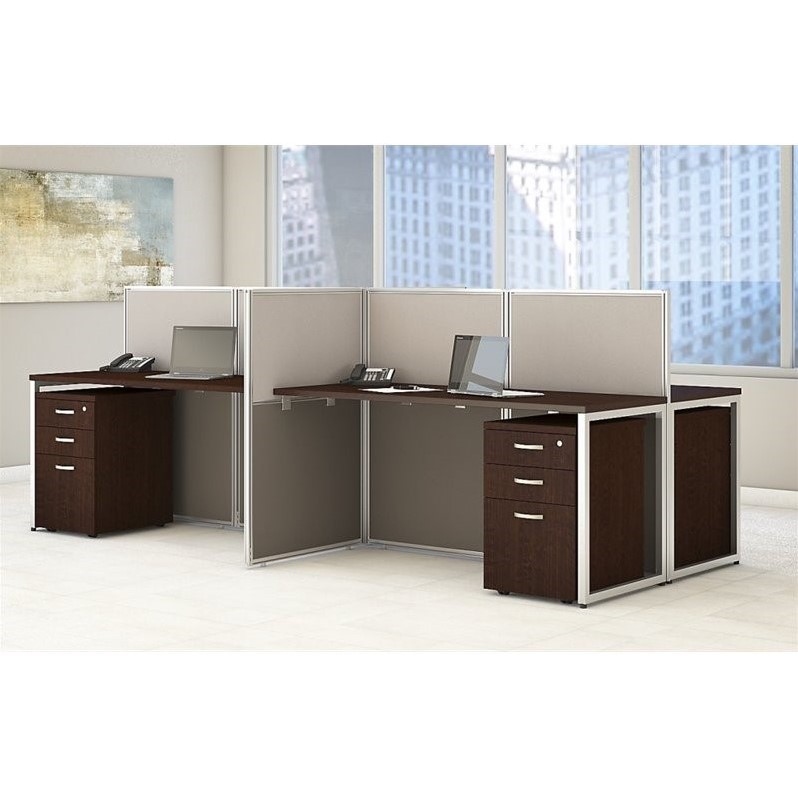 Scranton & Co Furniture 4 Person Straight Desk Open Office w/ Cabinets in Cherry